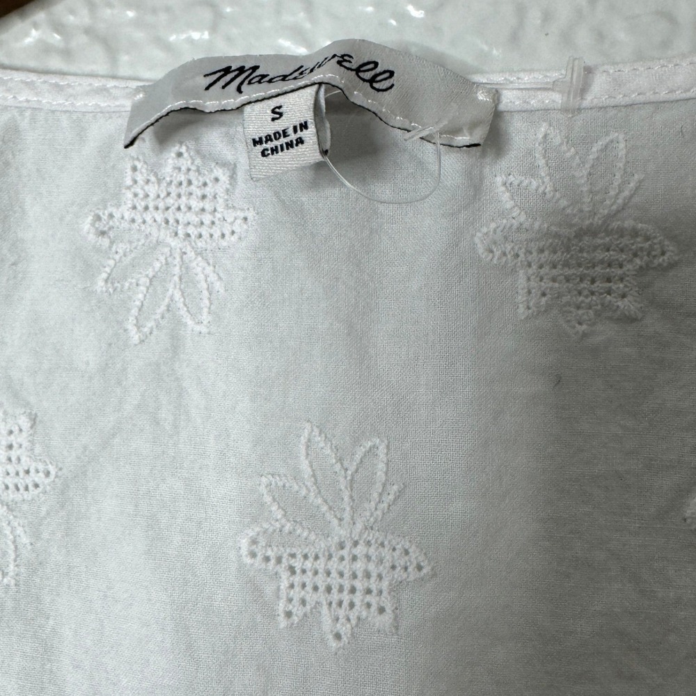 Madewell Side Tie Ruffle Peplum Top White Eyelet Blouse Womens Size Small - Picture 5 of 11